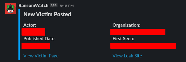 Slack notification for new victim