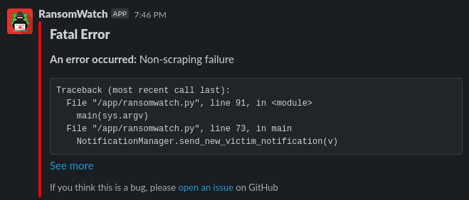 Slack notification for an error
