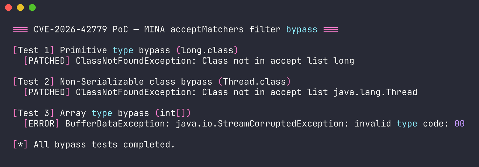 MINA 2.2.7でフィルタバイパスがブロック