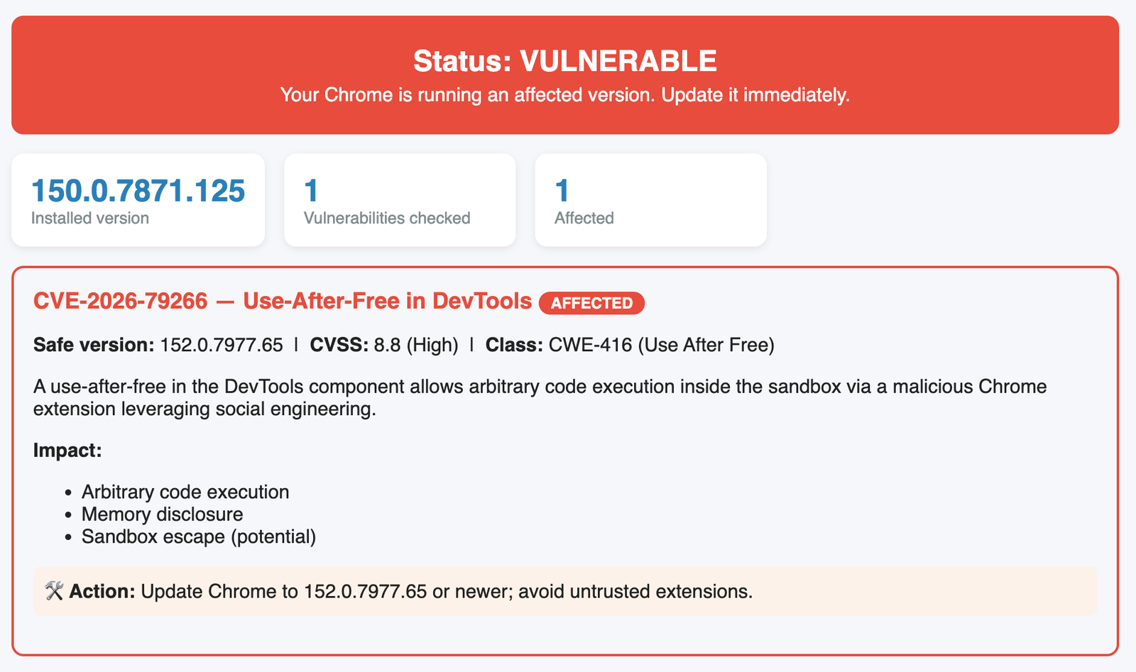 Chrome vulnerability report