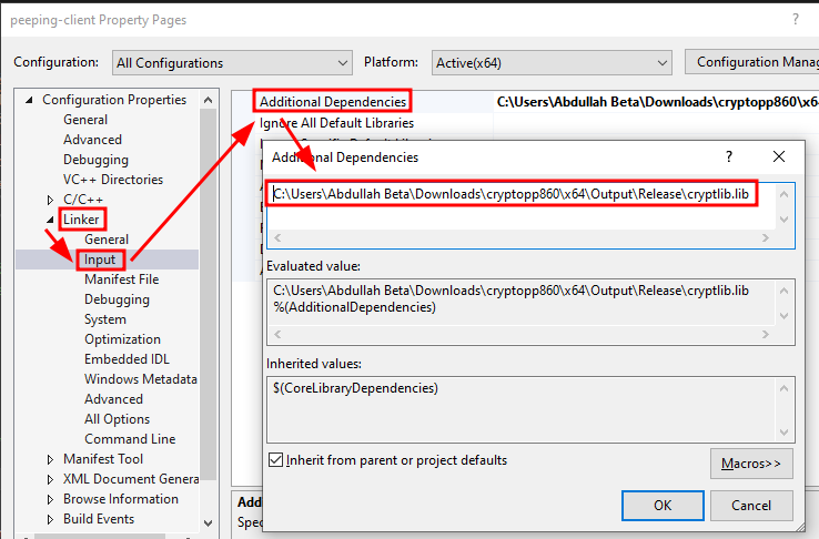 Inclusión del enlazador de Visual Studio