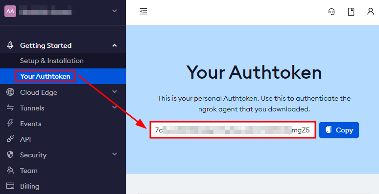 Token de autenticación de Ngrok