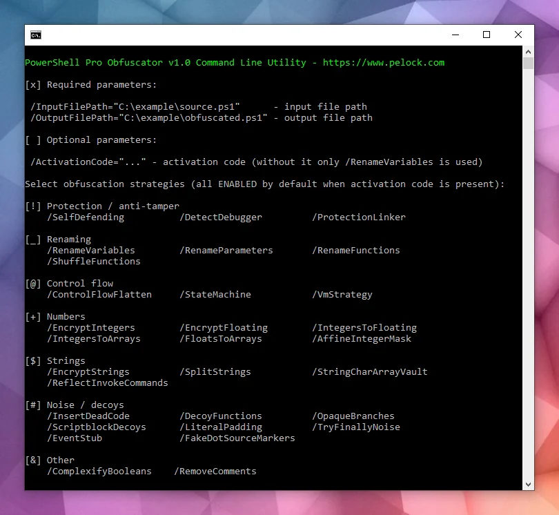 PowerShell Pro Obfuscator command-line interface
