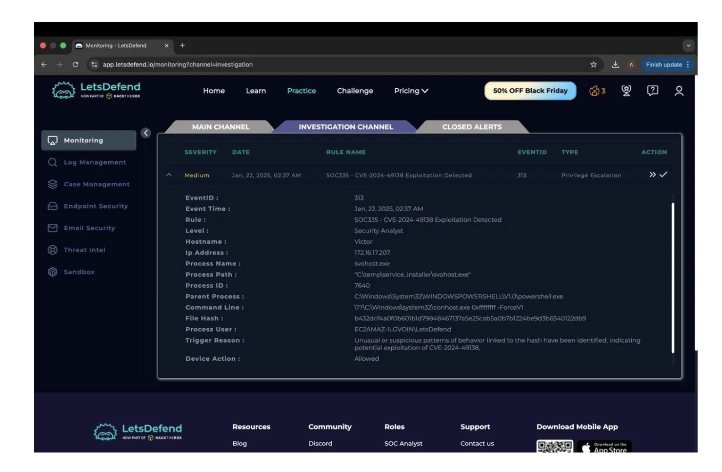 Initial SOC335 CVE-2024-49138 Alert