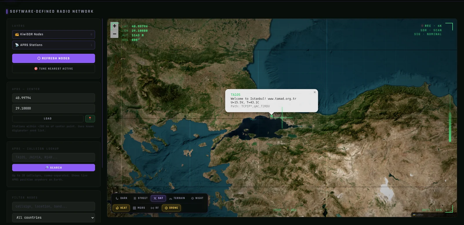 SIGINT Map — street view with camera / AP / cell markers