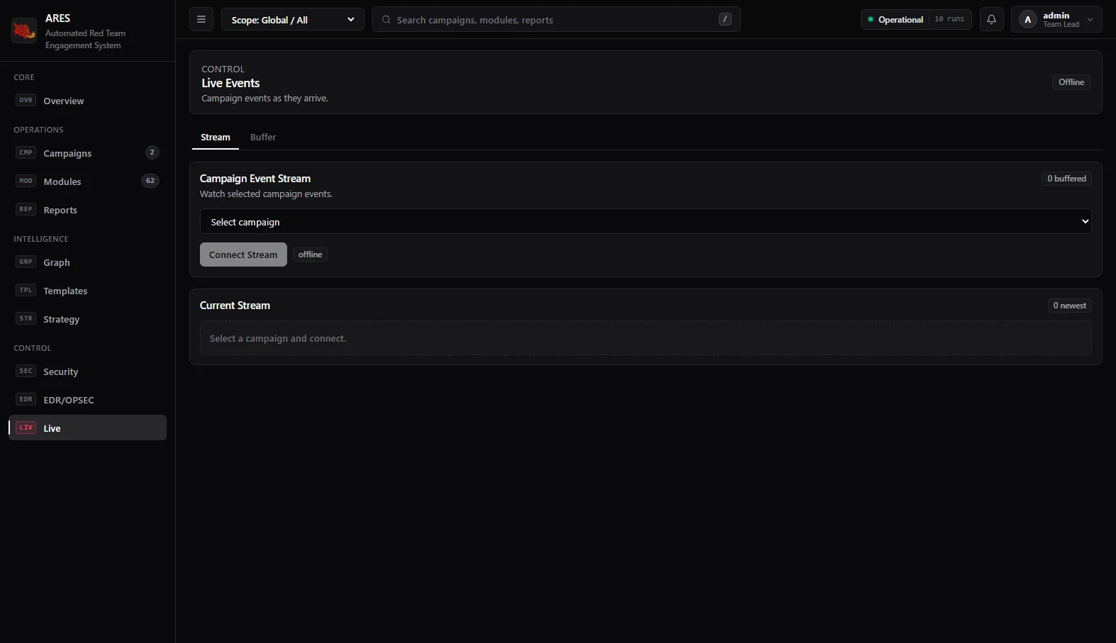 ARES Live Operations Stream