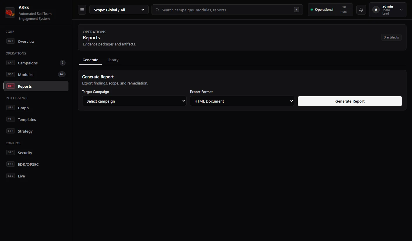 ARES Automated Report Engine & Evidence Library