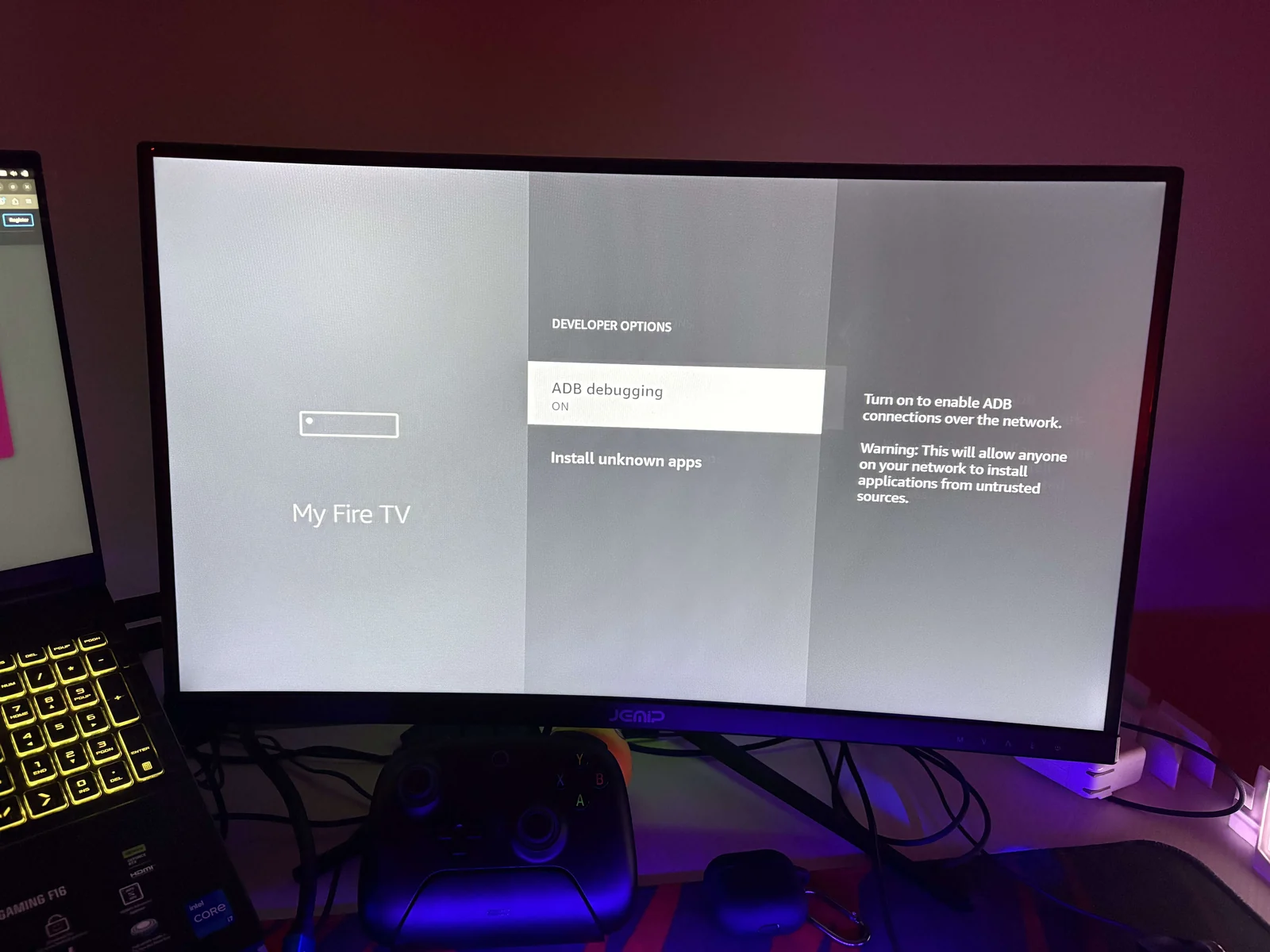 Fire OS running after the unlock with Developer Options available