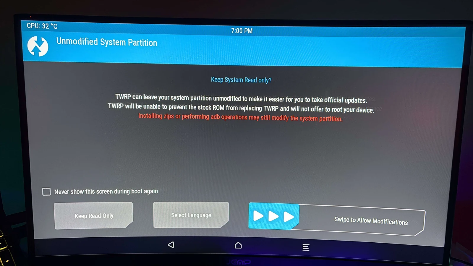 TWRP first boot on the Fire TV Stick
