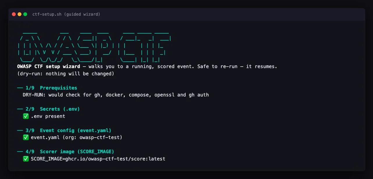 The ctf-setup.sh guided wizard: ASCII banner and step-by-step prompts