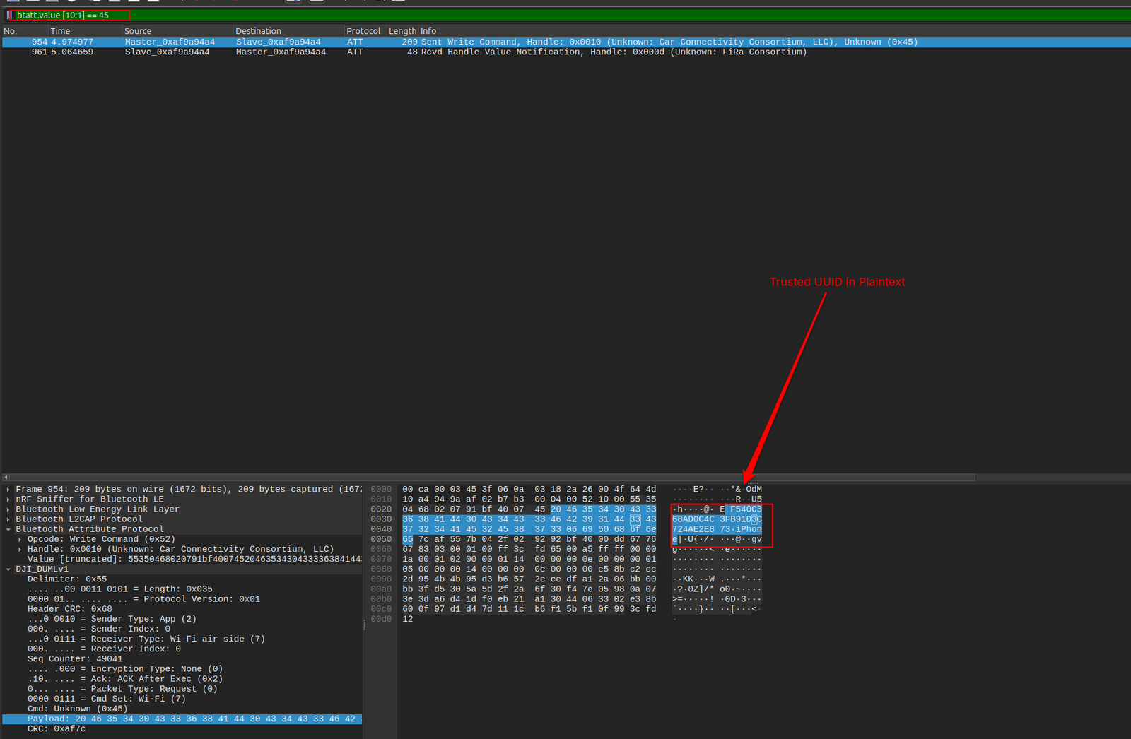 Trusted session UUID recovered in plaintext