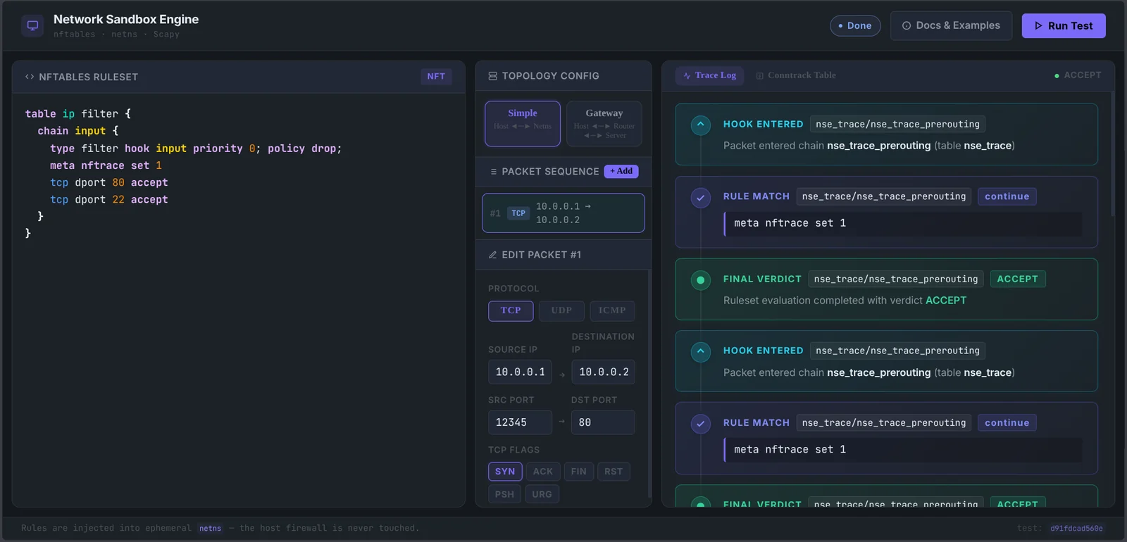Network Sandbox Engine Interface