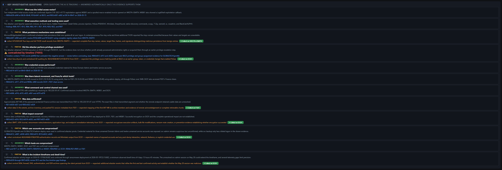 DFIR Companion — key investigative questions with answers and evidence pointers