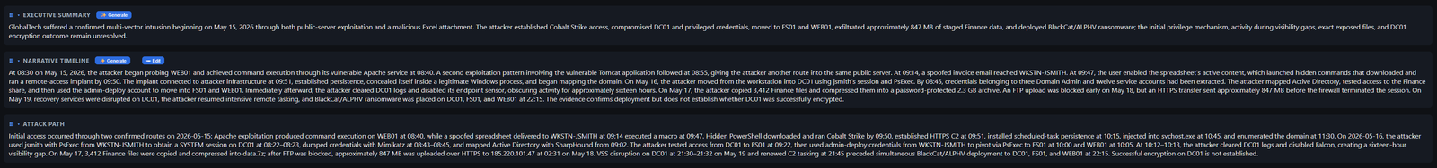 DFIR Companion — executive summary, narrative timeline, and attack path