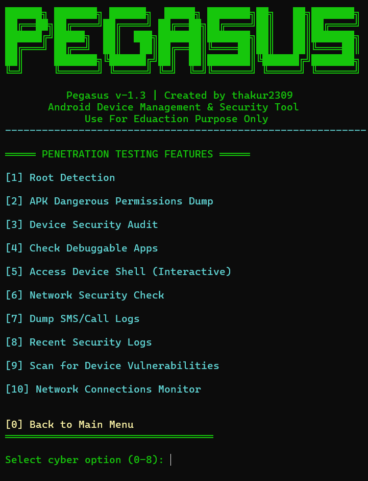 Pegasus Main Menu