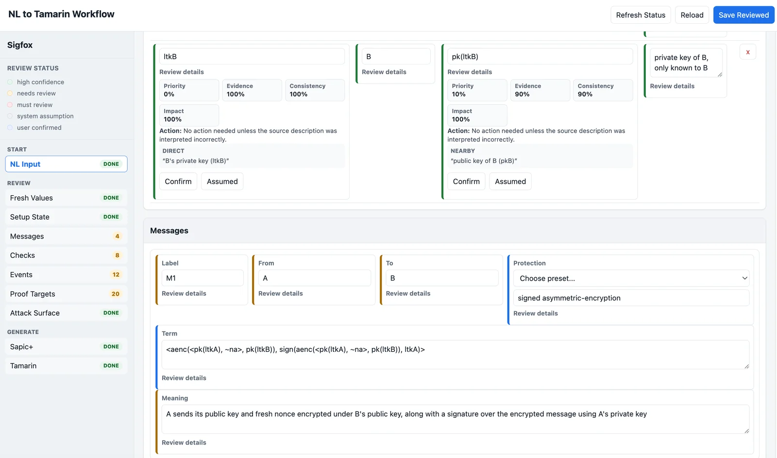 UI de revisión del flujo de trabajo de Sigfox