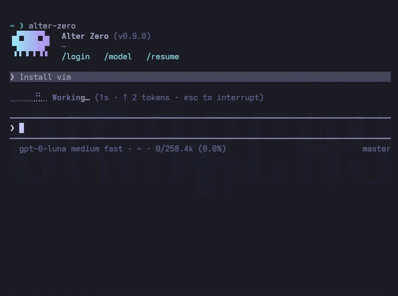 Alter Zero terminal coding agent demo