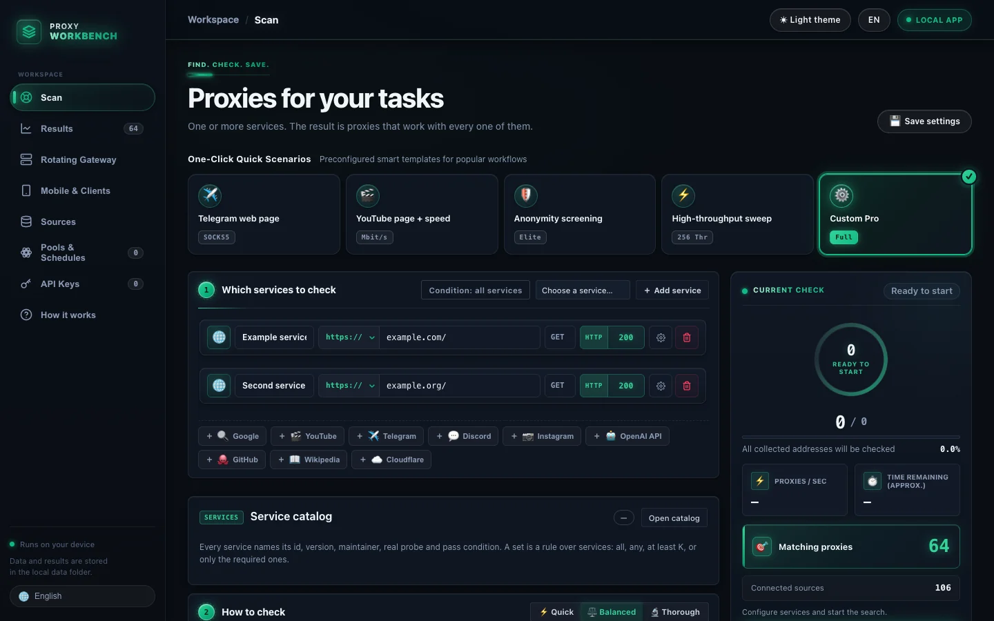 Scan page with targets and live progress