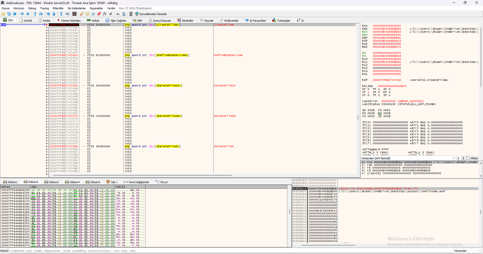 Python Shellcode File Operations & JMP Trampolines