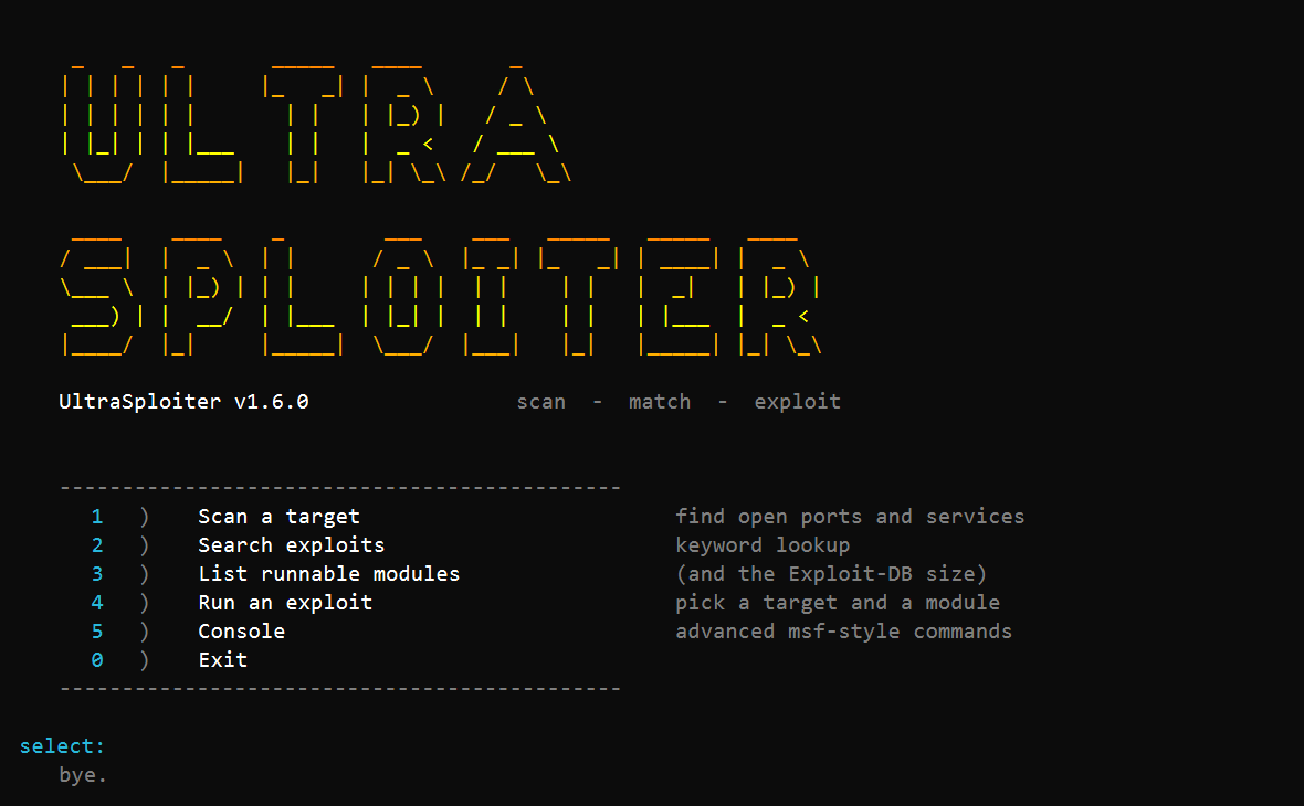 Menu UltraSploiter