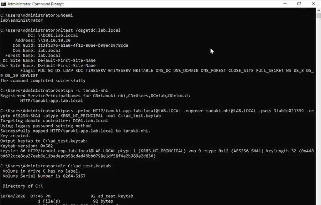 Act 1: Windows Server DC01 Setup and ktpass Export