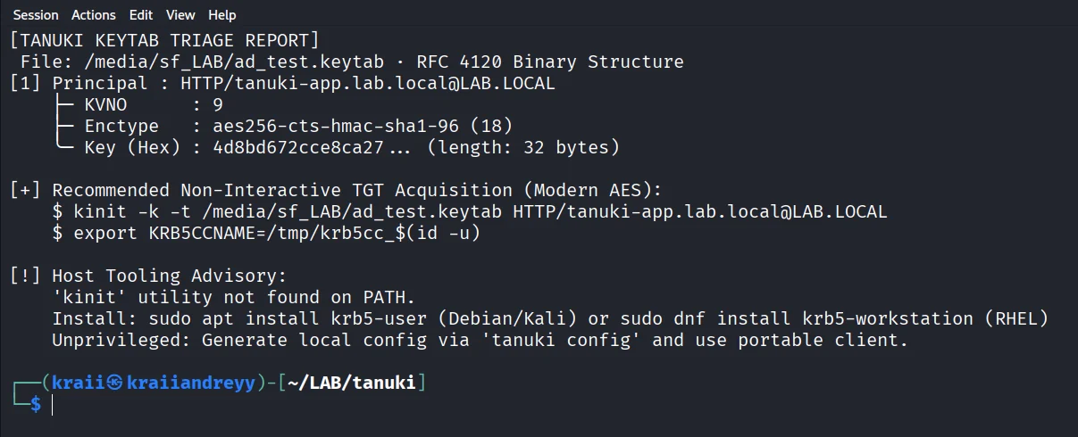 Tanuki Keytab Binary Inspection