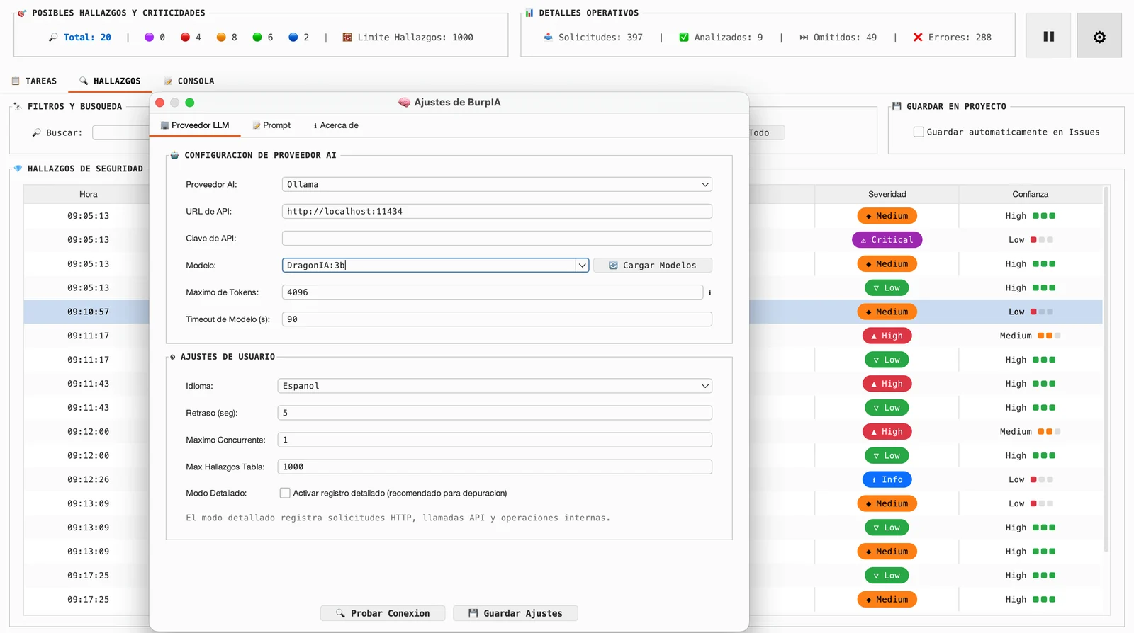 BurpIA dashboard