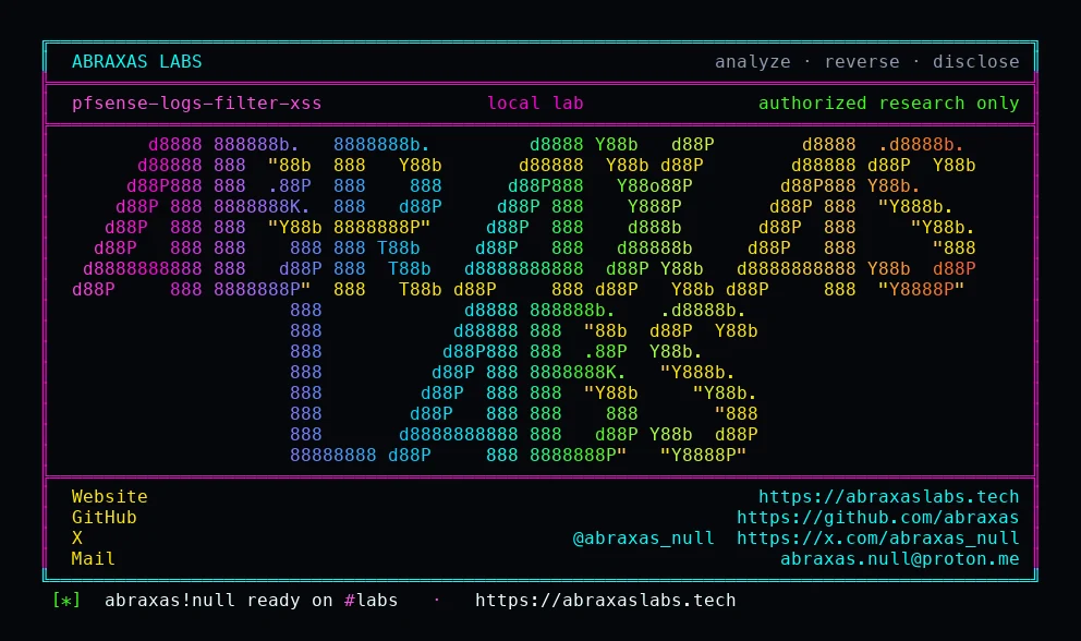 Abraxas Labs - pfsense-logs-filter-xss