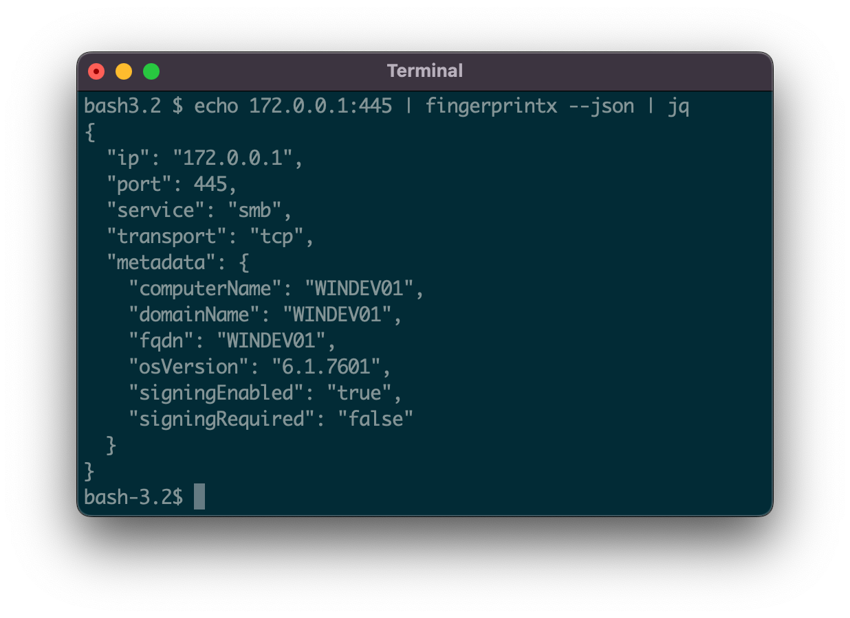 Esempio di SMB di Fingerprintx