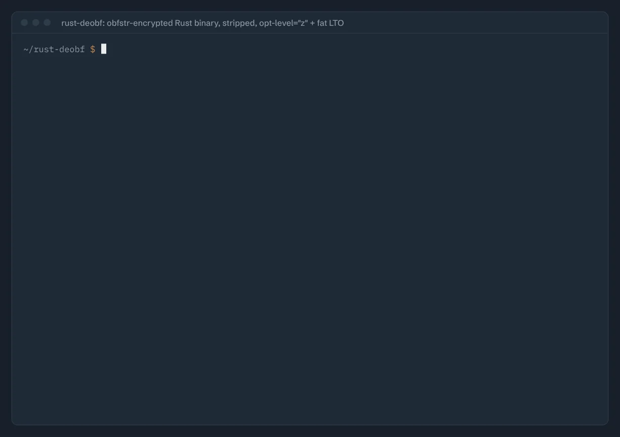 Terminal: strings | grep findet 0 Treffer; python3 scripts/recover.py sample stellt 8 dekodierte Strings wieder her, getaggt mit ip, path, registry, mutex und url