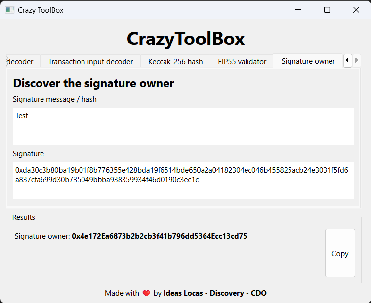 Signature owner GUI