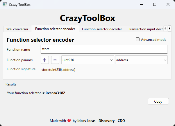 Function selector encoder GUI