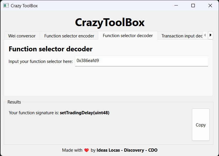 Function selector decoder GUI