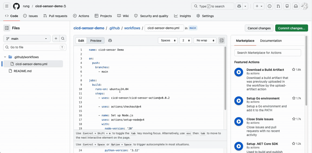 cicd-sensor GitHub Actions demo