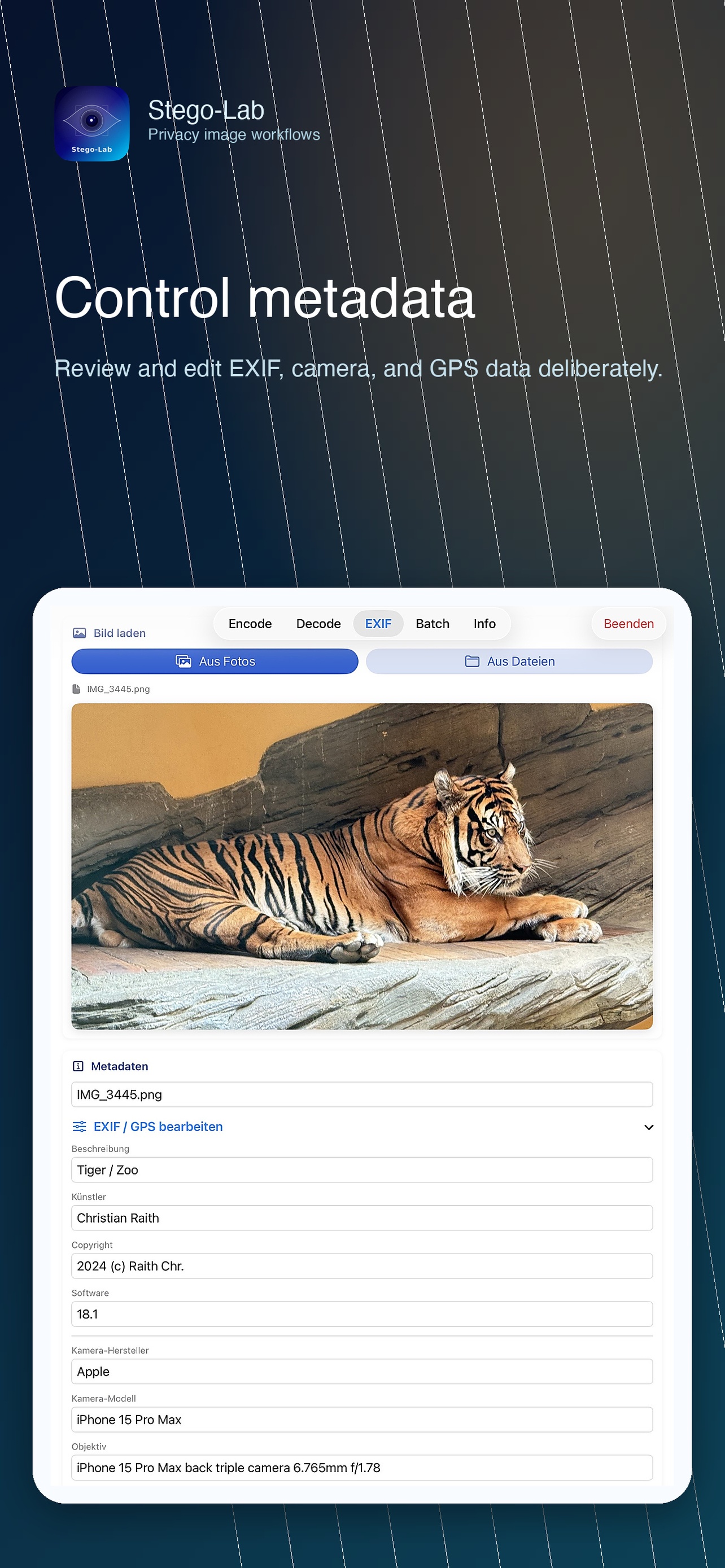 Captura de pantalla de EXIF