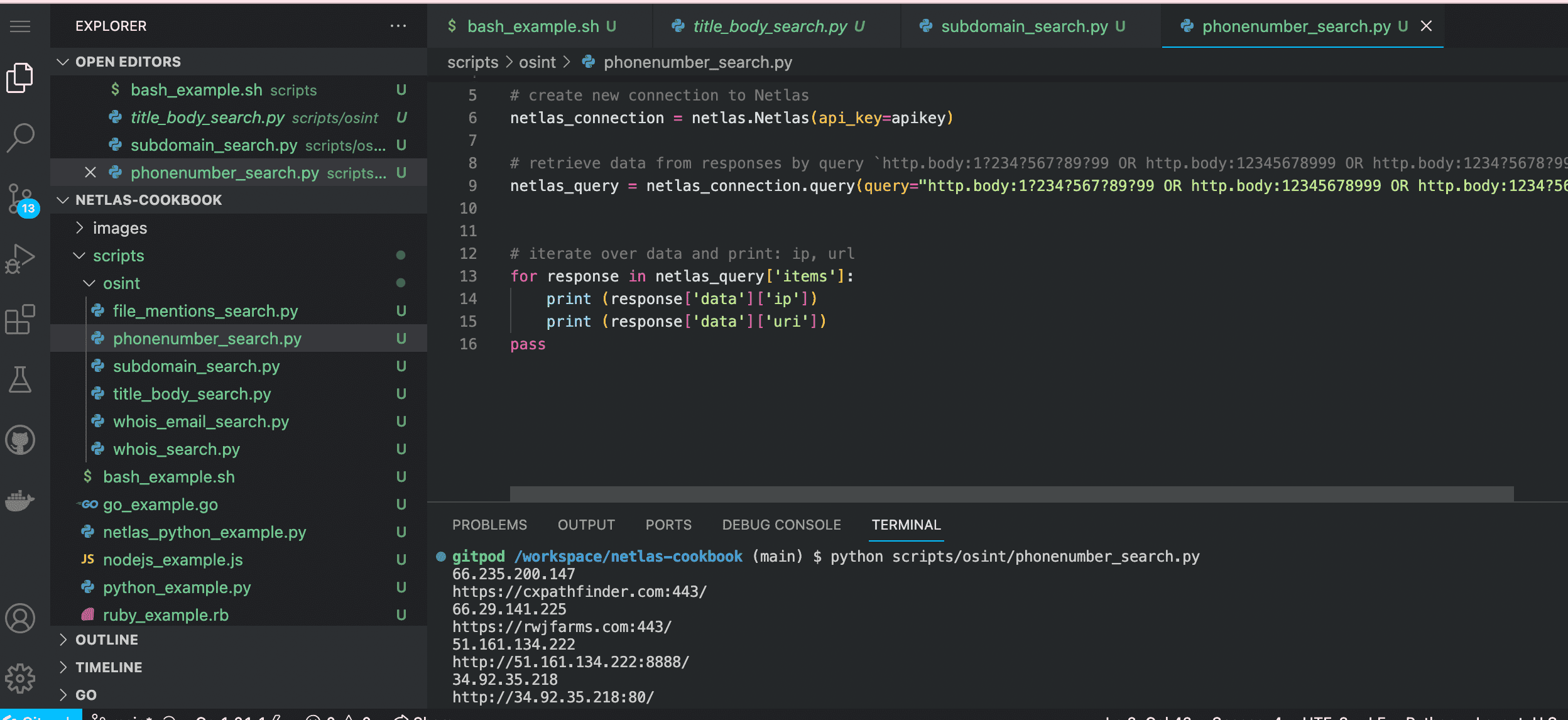 电话号码搜索示例 Python