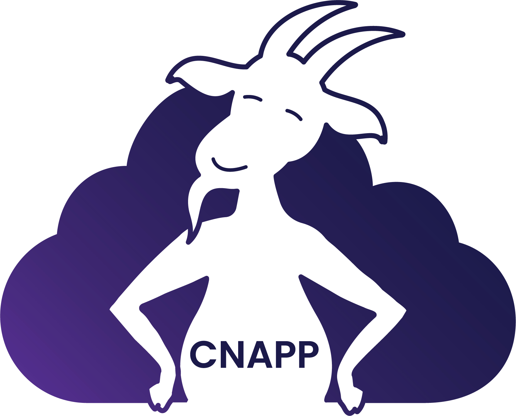 CNAPPGoat-Logo: eine lächelnde Ziege mit einem lila Wolkenhintergrund