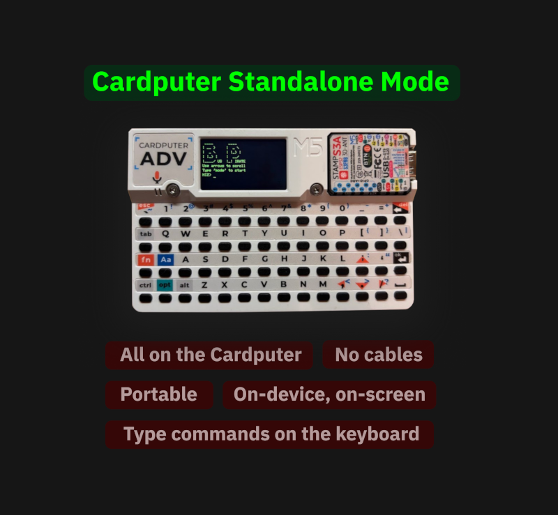 Un Cardputer ejecutando el ESP32 Bit Pirate en modo independiente