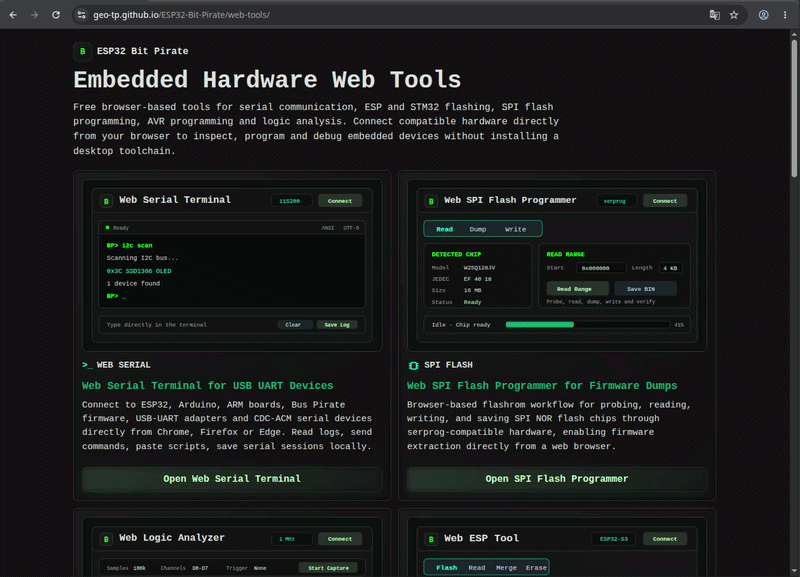 Demo del uso del ESP32 Bit Pirate con Web Serial Tools