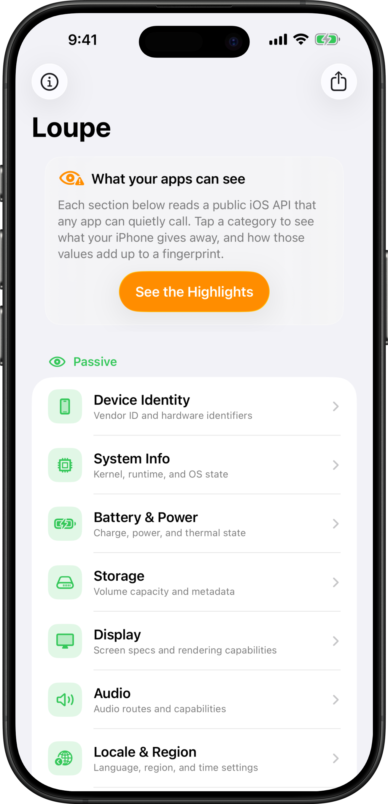 Loupe 截图展示被动信号类别