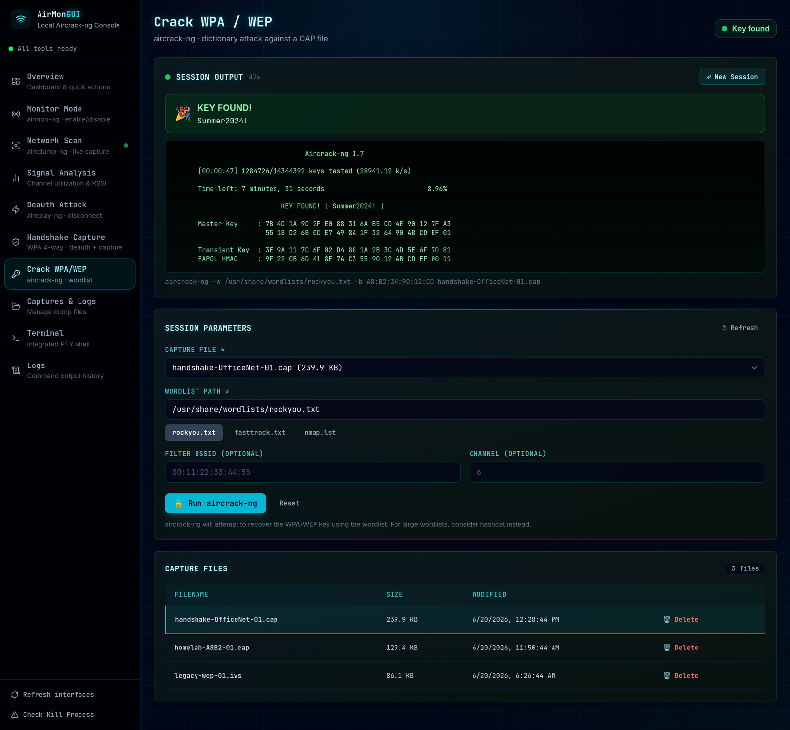 WPAおよびWEPクラック、キー発見