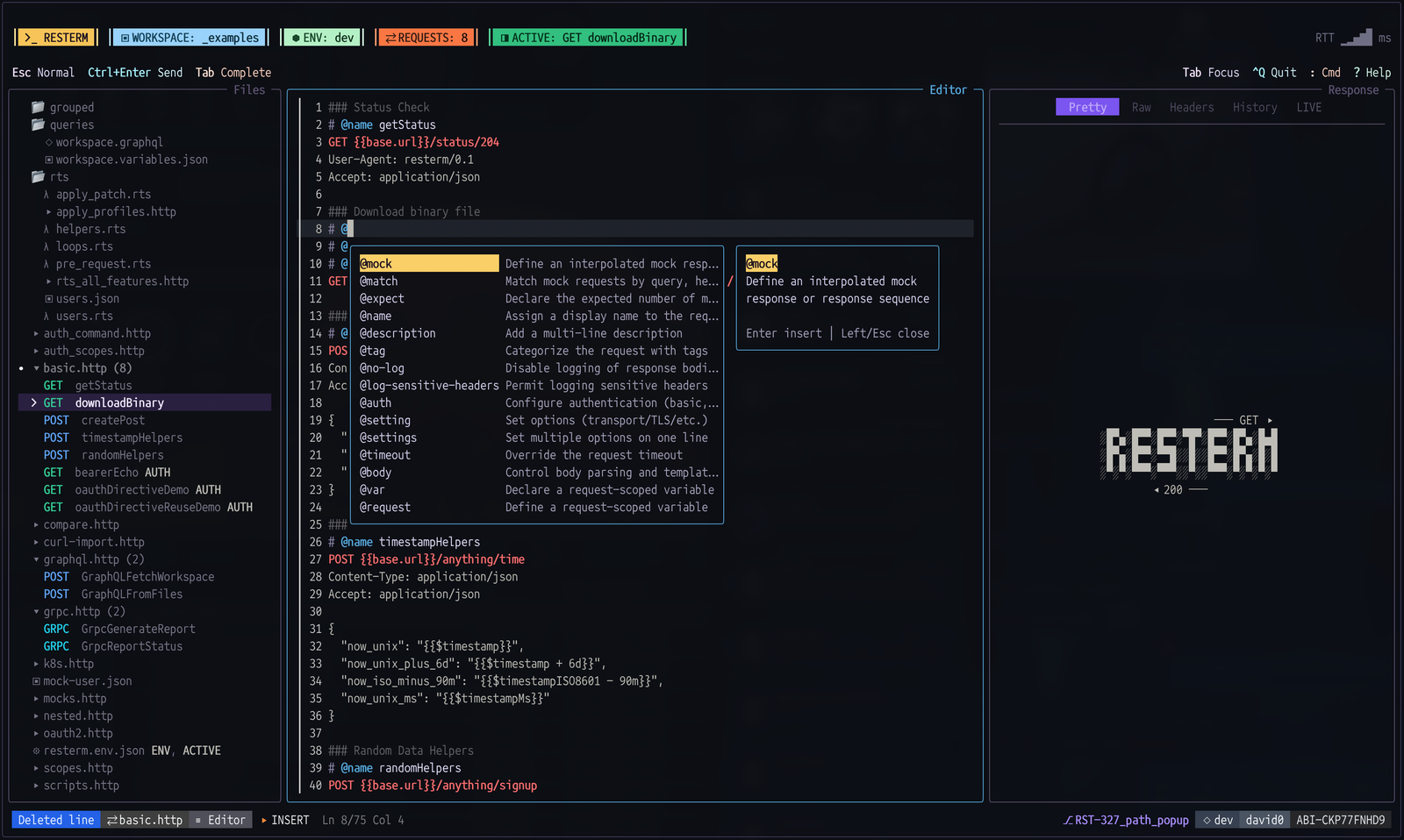 Screenshot of Resterm TUI base