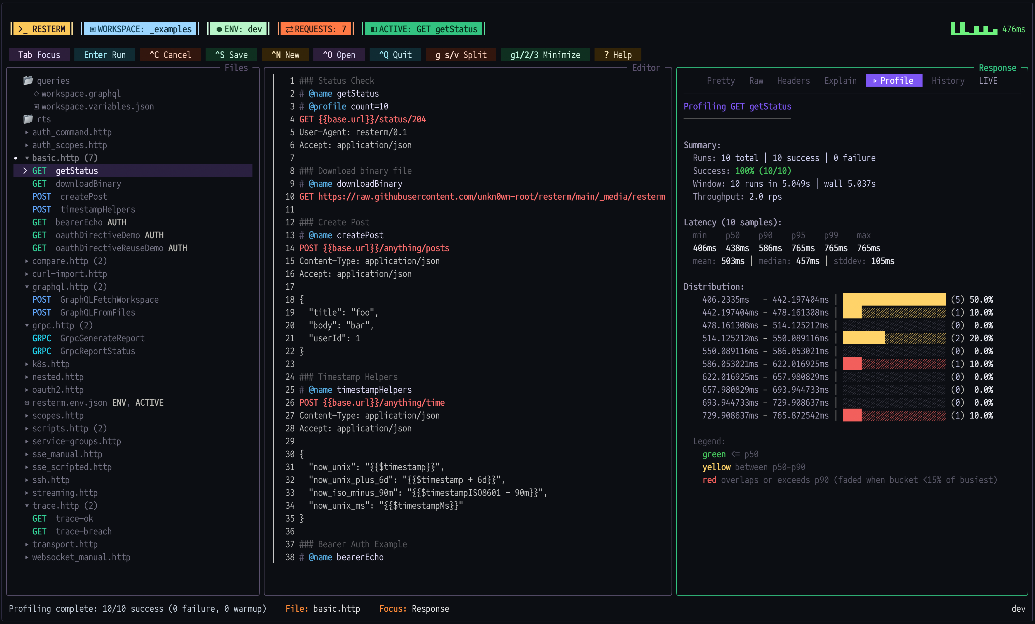 Screenshot of Resterm profiler