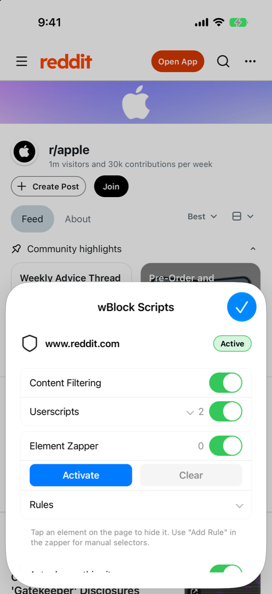 The Safari popup on iPhone
